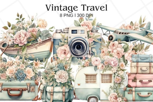 Download Vintage Travel Watercolor Clipart - Travel watercolor Collection