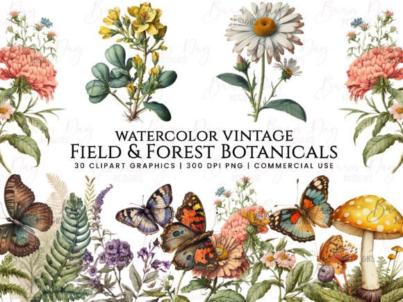 Download Field &amp; Forest Vintage Botanical Clipart - Forest Collection