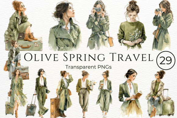 Download Olive Spring Travel Watercolor Clipart - Travel watercolor Collection