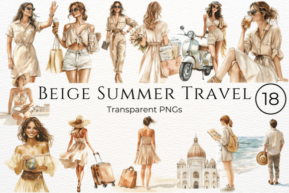 Download Beige Summer Travel Watercolor Clipart - Travel watercolor Collection