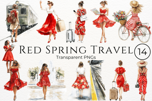 Download Red Spring Travel Watercolor Cliparts - Travel watercolor Collection