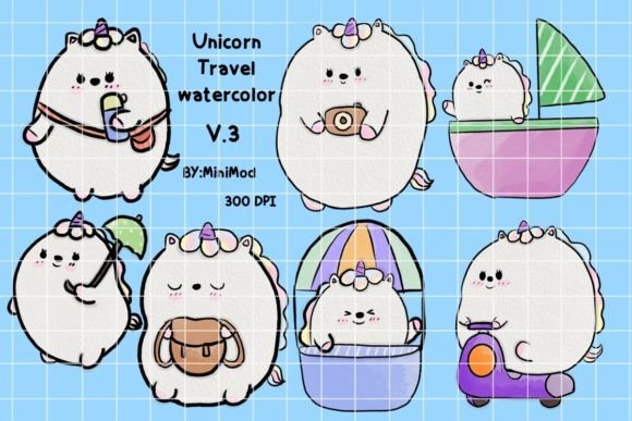 Download Unicorn Travel Watercolor V.3 - Travel watercolor Collection