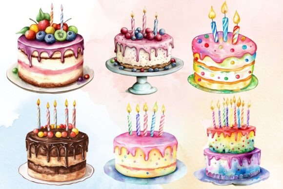 Download Watercolor Happy Birthday Cake Clipart - Birthday cake Collection