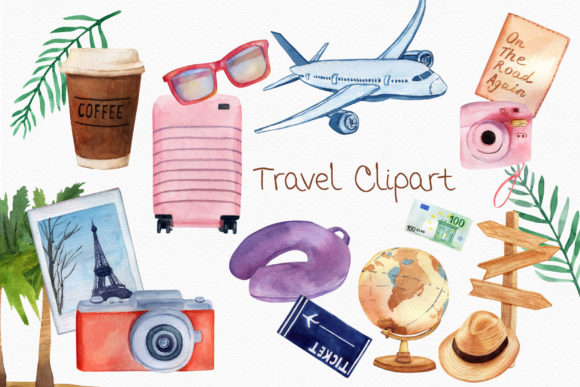 Download Travel Watercolor Clipart Suitcase Globe - Travel watercolor Collection