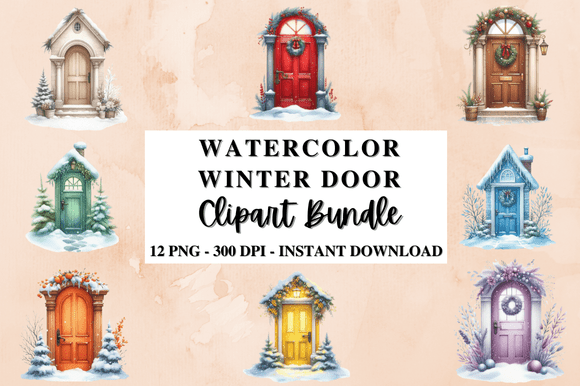 Download Watercolor Winter Doors Clipart Bundle - Premium Resources