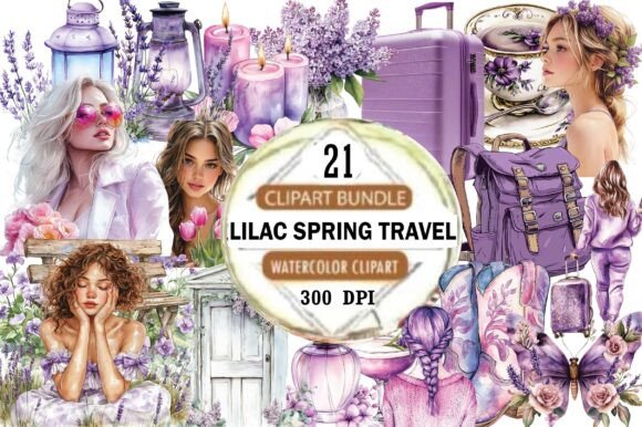 Download Lilac Spring Travel Watercolor Clipart - Travel watercolor Collection