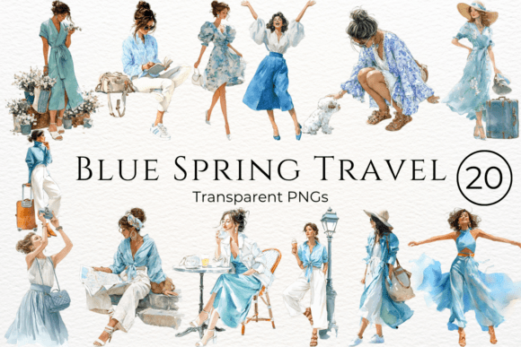 Download Blue Spring Travel Watercolor Clipart - Travel watercolor Collection